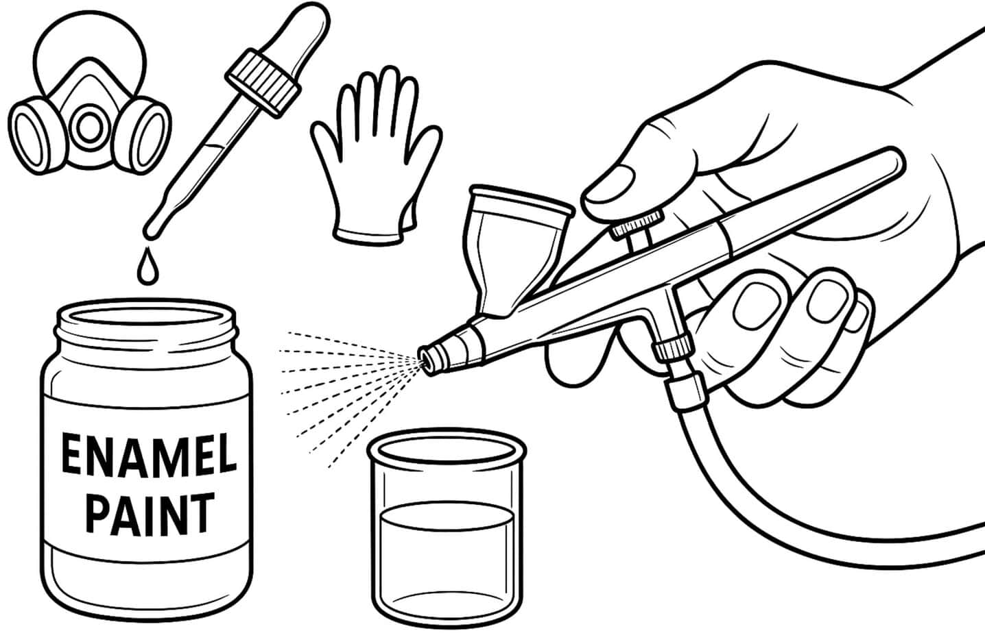 Image of equipment needed to airbrush enamel paint